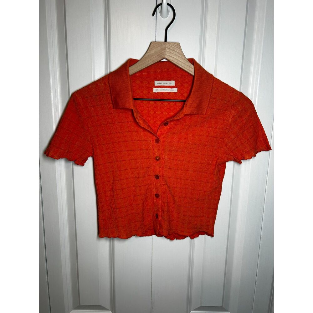 Urban Outfitters Orange Smocked Textured Button-Front Polo Crop Top Size S